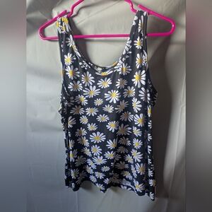 Splash Daisy Print Tank Top - Black and White